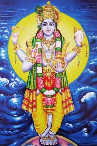 Ayurveda Dhanvantari, Urvater des Ayurveda, übergibt Wissen, Nektar, Heilkräuter sowie alles Gute